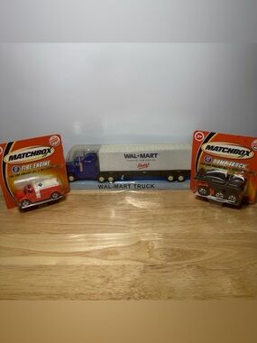Lot of 3 Walmart Semi Matchbox Burger King Dump Truck & Fire Engine Collectible